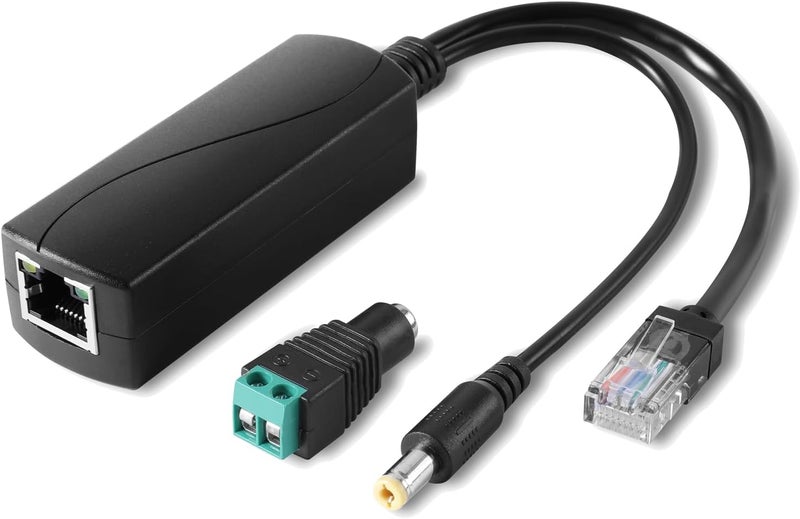 REVODATA 2.5G Ethernet PoE Splitter 12V/2A with DC Female Connector, DC 5.5 * 2.1mm Plug, 48V PoE to DC 12V/2A 24W Output, Compliant with IEEE 802.3af/at for DIY & Various Scenarios (PS5712TG-B) - Image 1